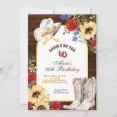 バラとヒマワリ素朴ーブーツ誕生日 招待状 (正面)