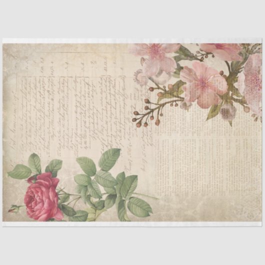 バラとビクトリアン文字エフェメラデクページ 薄葉紙 (正面)