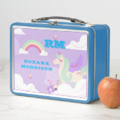 バラとピンクと翼のあるユニコーングリーン メタルランチボックス (インサイチュ)