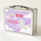 バラとピンクと翼のあるユニコーングリーン メタルランチボックス (裏面)