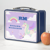 バラとピンクと翼のあるユニコーングリーン メタルランチボックス (インサイチュ)