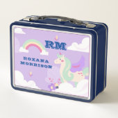 バラとピンクと翼のあるユニコーングリーン メタルランチボックス (裏面)