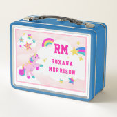 バラとピンクと翼のあるユニコーンランチブルー メタルランチボックス (裏面)