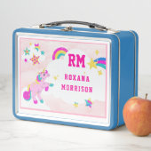 バラとピンクと翼のあるユニコーンランチブルー メタルランチボックス (インサイチュ)