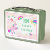 バラとピンクグリーン、翼のあるユニコーンランチメタル メタルランチボックス (裏面)