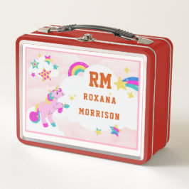 バラとピンクグリーン、翼のあるユニコーンランチメタル メタルランチボックス