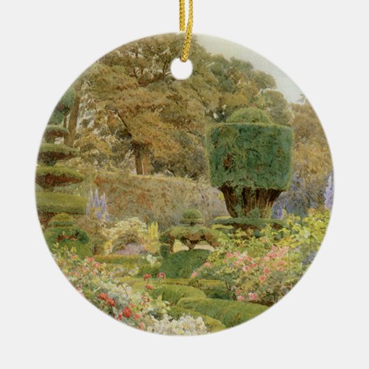 バラとピンクバイエルグッド、ヴィンテージイングリッシュガーデン セラミックオーナメント (正面)