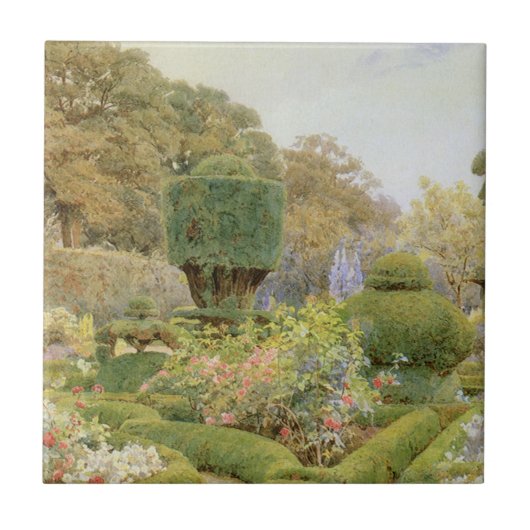 バラとピンクバイエルグッド、ヴィンテージイングリッシュガーデン タイル (正面)