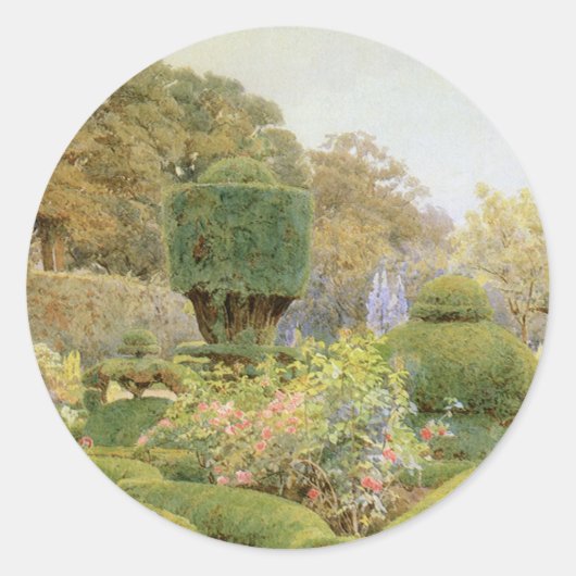バラとピンクバイエルグッド、ヴィンテージイングリッシュガーデン ラウンドシール (正面)
