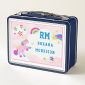 バラとピンクブルー、翼のあるユニコーンランチメタル メタルランチボックス (裏面)