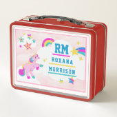 バラとピンクブルー、翼のあるユニコーンランチメタル メタルランチボックス (裏面)