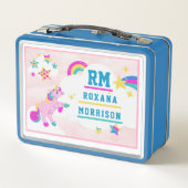 バラとピンクブルー、翼のあるユニコーンランチメタル メタルランチボックス (裏面)