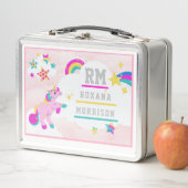 バラとピンクブルー、翼のあるユニコーンランチメタル メタルランチボックス (インサイチュ)