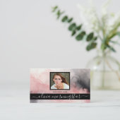 バラとブラック流体インクQRと写真 名刺 (スタンド正面)