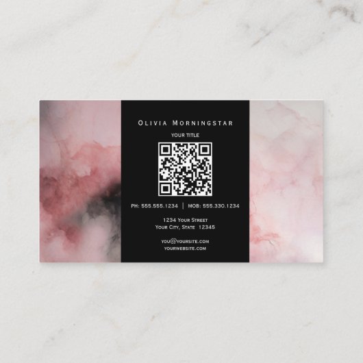 バラとブラック流体インクQRと写真 名刺 (裏面)