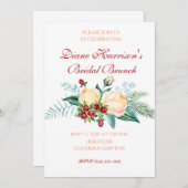 バラとベリーの水の色の茎シャワー 招待状 (正面/裏面)