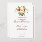 バラとベリーの水彩画の茎 招待状 (正面/裏面)