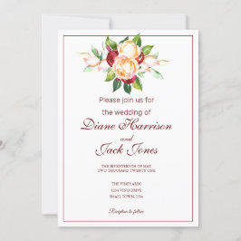 バラとベリーの水彩画の茎 招待状