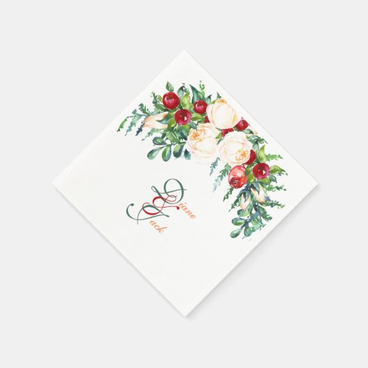 バラとベリーの水色の茎 スタンダードカクテルナプキン (角)