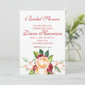 バラとベリーウォーター色のステムウェディングシャワー 招待状 (スタンド正面)