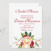 バラとベリーウォーター色のステムウェディングシャワー 招待状 (正面/裏面)