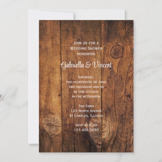 バラとホースビットカントリーウェスタンウェディングシャワー 招待状 (裏面)