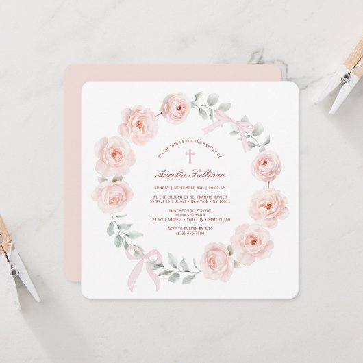 バラとボウリースバプテスマ 招待状 (正面/裏面インサイチュ)