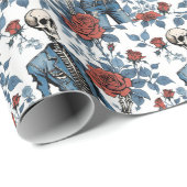 バラとボーン、スケルトンと赤いバラ ラッピングペーパー (ロールコーナー)