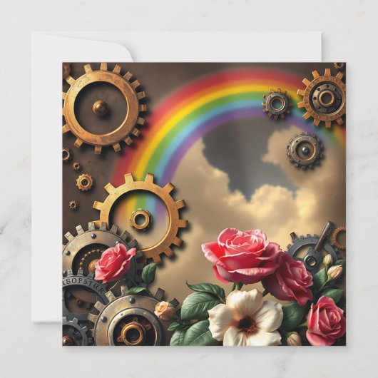 バラとメタルLGBTQスチームパンク結婚式招待状 招待状 (裏面)