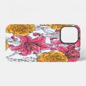 バラとユリの手描きパターン iPhoneケース (裏面横)