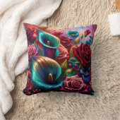 「バラとユリの雨粒」 クッション (ブランケット)