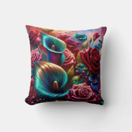 「バラとユリの雨粒」 クッション