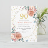 バラとユーカリのフラワー 90歳の誕生日パーティーの招待状 招待状 (スタンド正面)