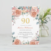 バラとユーカリのフラワー 90歳の誕生日パーティー 招待状 (スタンド正面)