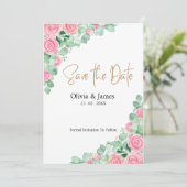 バラとユーカリの結婚式日付カードを保存 (スタンド正面)