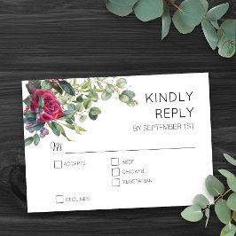 バラとユーカリの花ウェディングRSVP 出欠カード