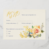 バラとユーカリ水カラーRSVP 箔シーズンカード (正面)