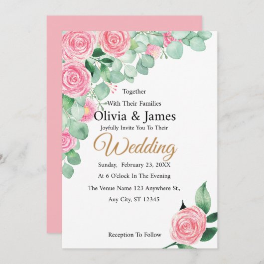 バラとユーカリ結婚式招待状 招待状 (正面/裏面)