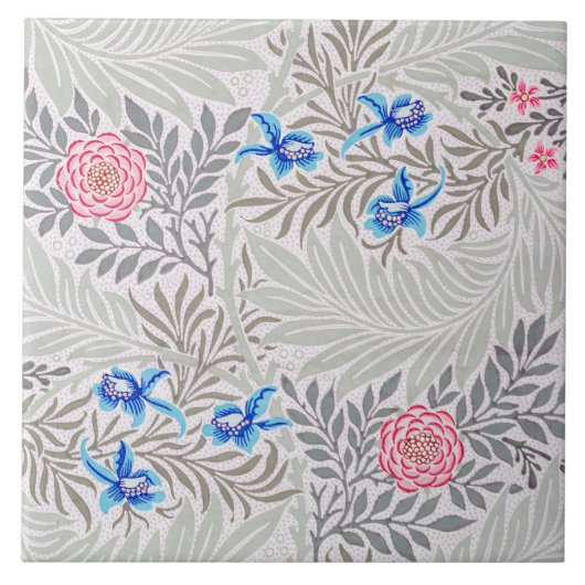 バラとラークスパー、ウィリアム·モリス タイル (正面)