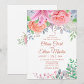 バラとリリーのフラッシュピンクの花 招待状 (正面/裏面)