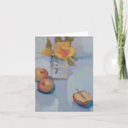 バラとリンゴ – スチルライフオイルペインティングカード カード (正面)