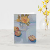 バラとリンゴ – スチルライフオイルペインティングカード カード (黄色い花)