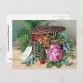 バラとヴィンテージのシダビクトリアン ポストカード (正面/裏面)