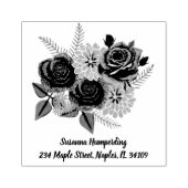 バラと住所の付いたダリアス木印 ラバースタンプ (インプリント)