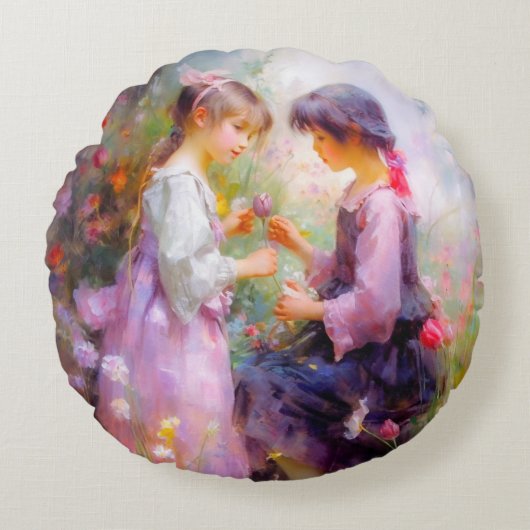 バラと友情をシェアする ラウンドクッション (正面)