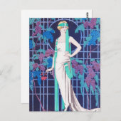 バラと夜のアールデコはがき ポストカード (正面/裏面)