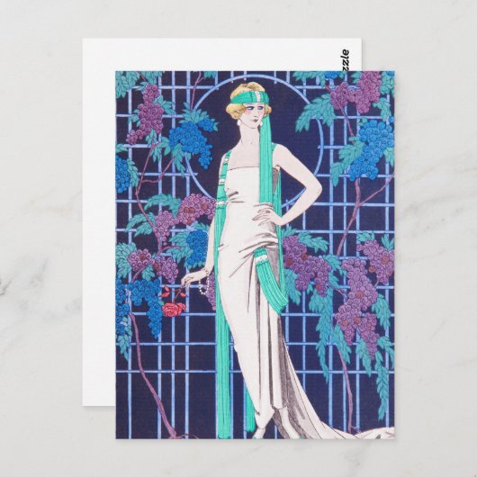 バラと夜のアールデコはがき ポストカード (正面/裏面)