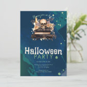 バラと本の上のドクロのハロウィンパーティー 招待状 (スタンド正面)