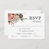 バラと松のフローラ冬の結婚式 出欠カード (正面/裏面)