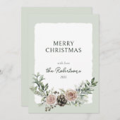 バラと松コーンのクリスマスグリーン シーズンカード (正面/裏面)